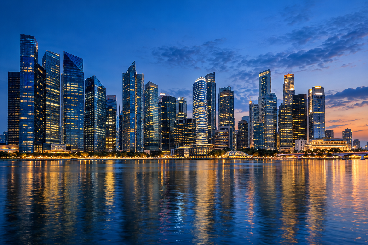 Blue-toned Singapore skyline, original business vision visual